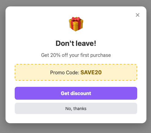 Discount pop-up widget
